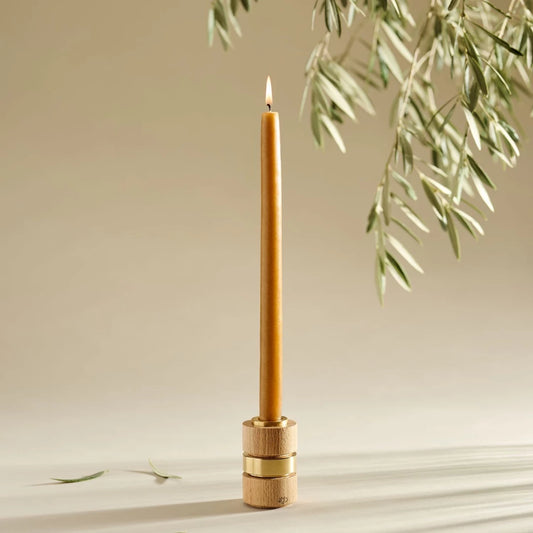 French Coloured Pair Of Candlesticks - Tobacco
