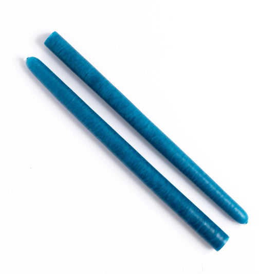 French Coloured Pair Of Candlesticks - Petrol Blue