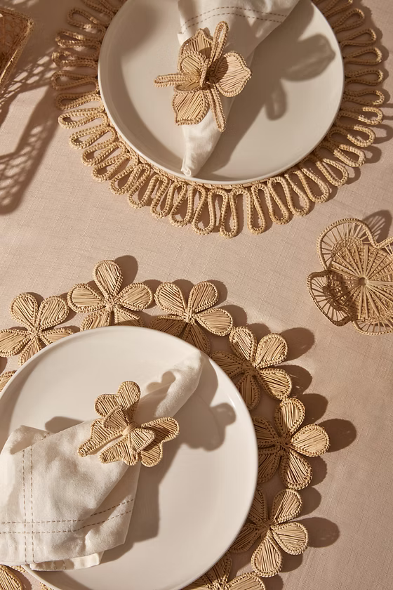 Rattan Placemat Natural Flowers