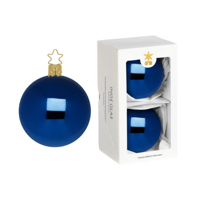 German Glass Christmas Bauble Set of 2 - Shiny Midnight Blue