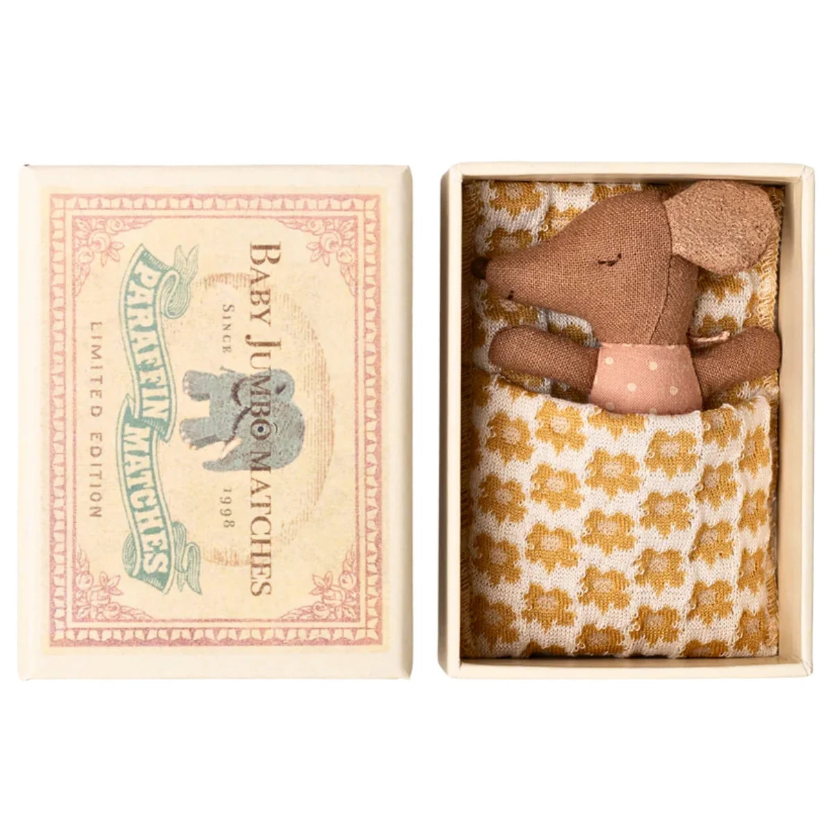 Maileg Sleepy-Wakey Baby Mouse in Matchbox - Rose