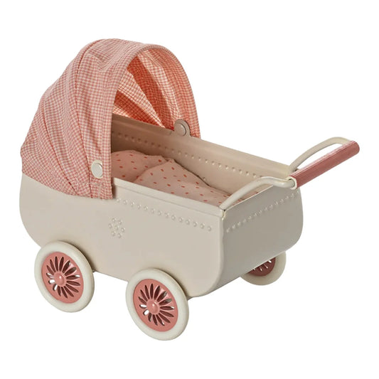 Maileg Pram Mouse Coral Pink