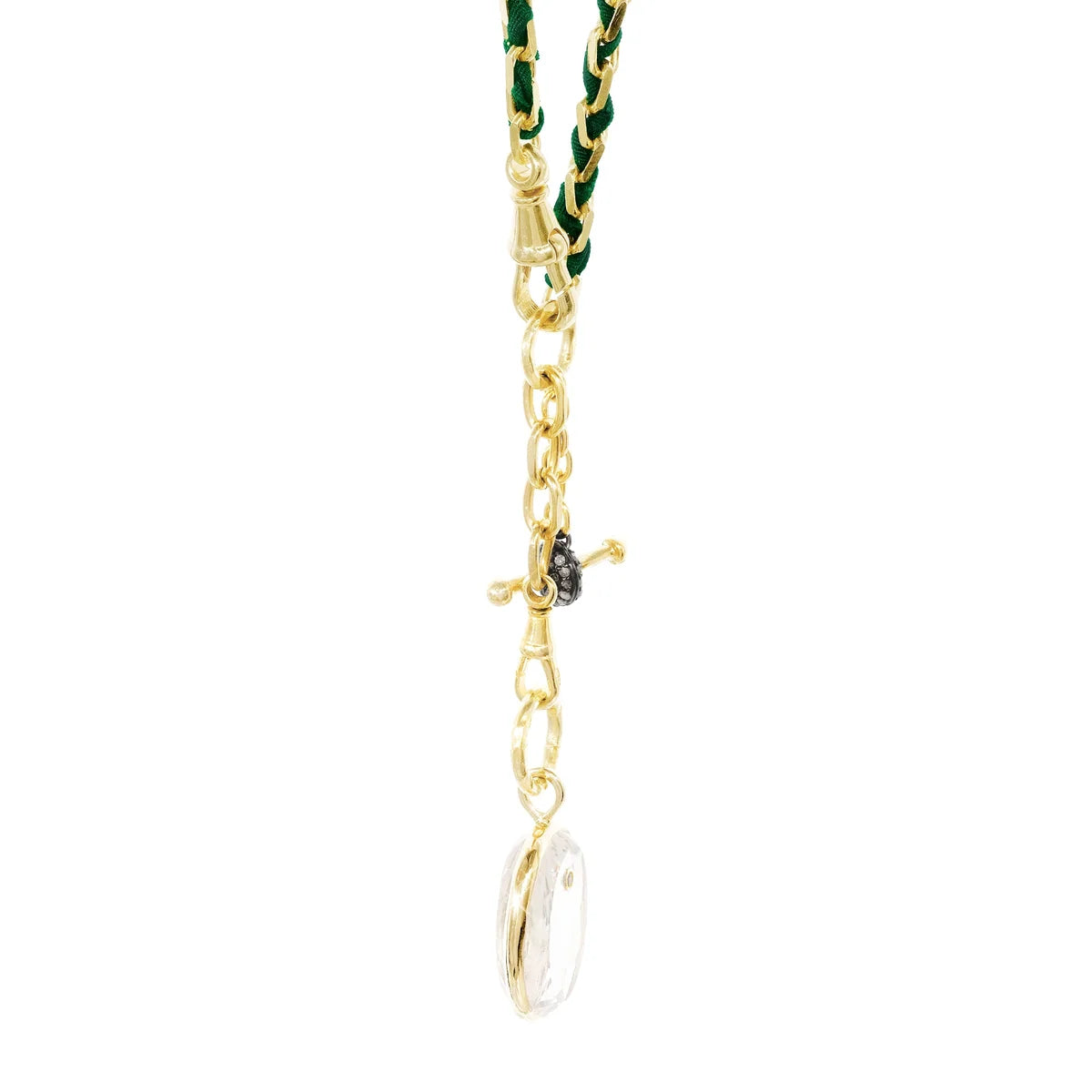 Marie Laure Chamorel Gold & Green Necklace With Carved Crystal Laurel Medallion