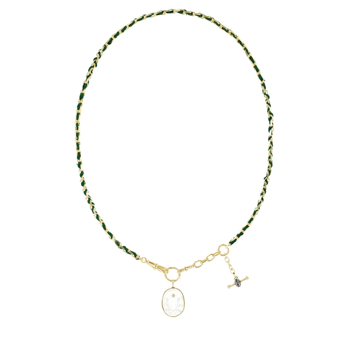 Marie Laure Chamorel Gold & Green Necklace With Carved Crystal Laurel Medallion