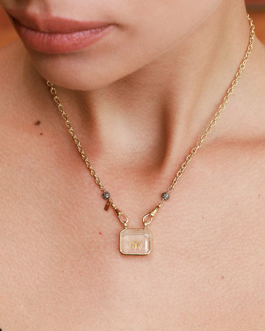Marie Laure Chamorel Gold Necklace With Carved Crystal Butterfly Medallion