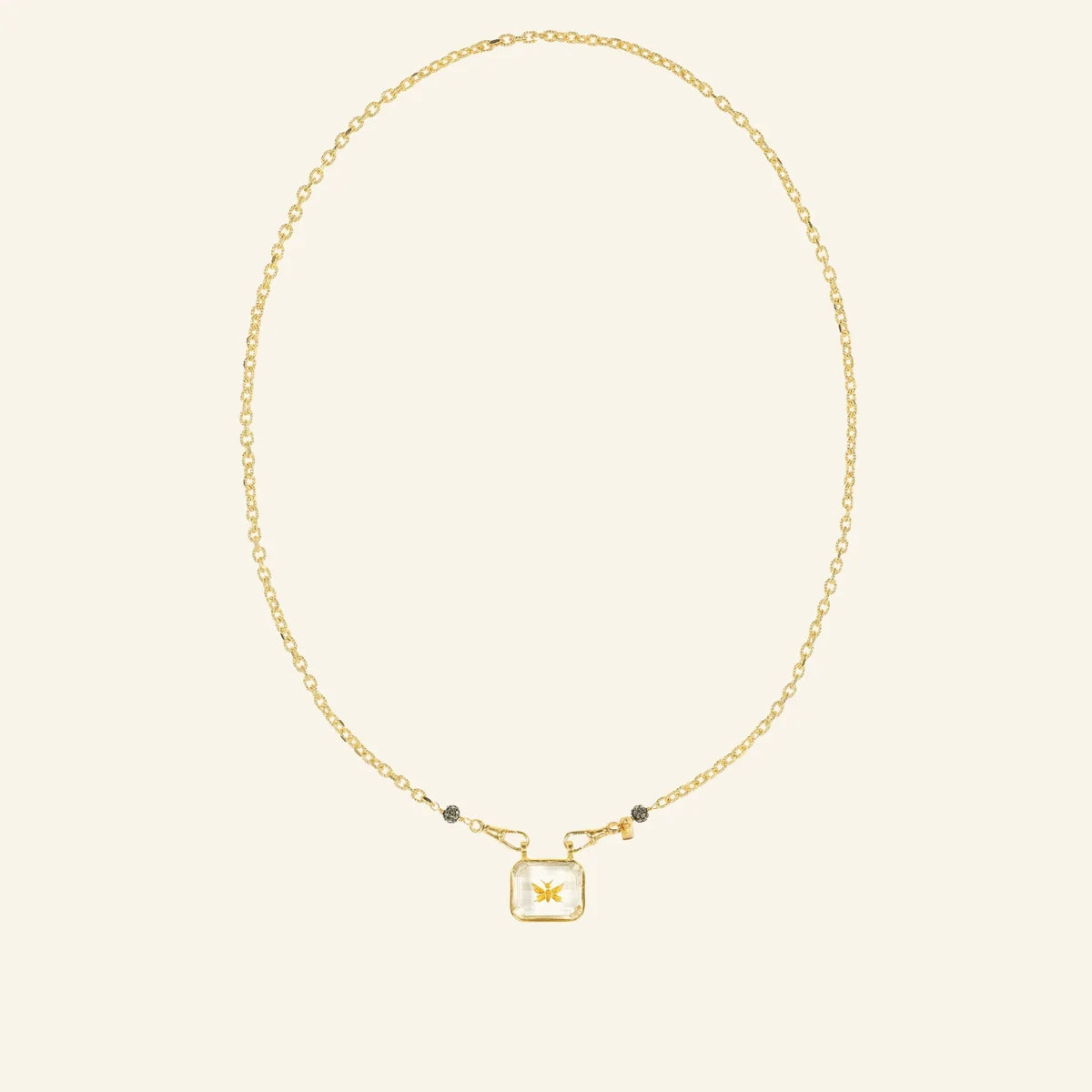 Marie Laure Chamorel Gold Necklace With Carved Crystal Butterfly Medallion