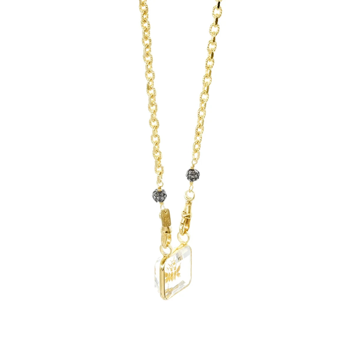Marie Laure Chamorel Gold Necklace With Carved Crystal Butterfly Medallion