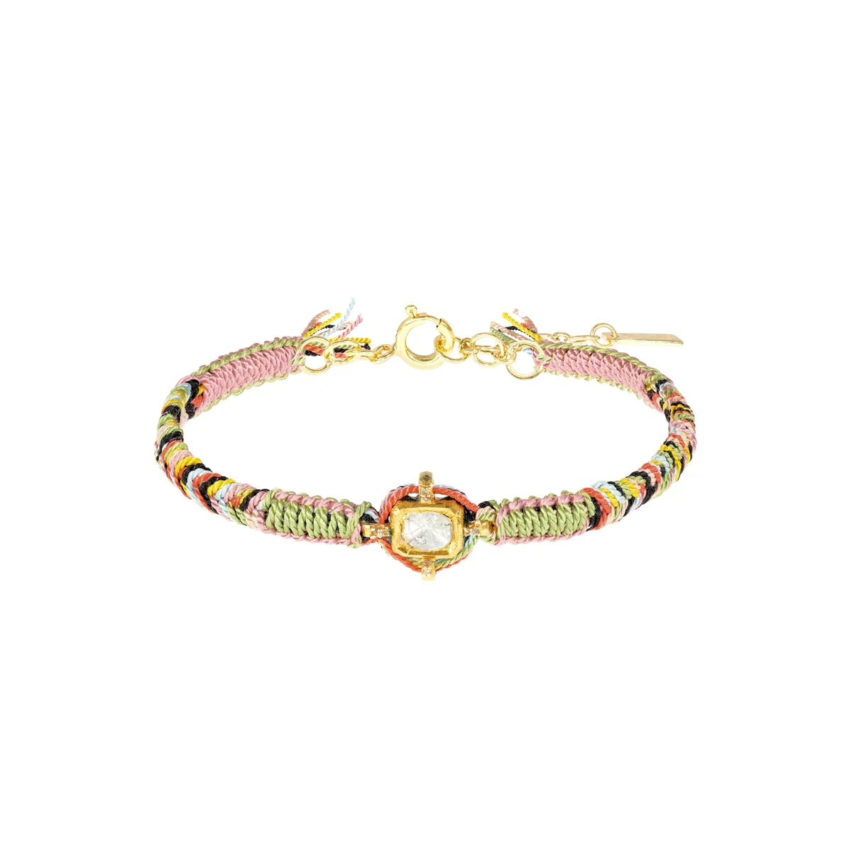 Marie Laure Chamorel Jade Woven Bracelet With Diamond Center