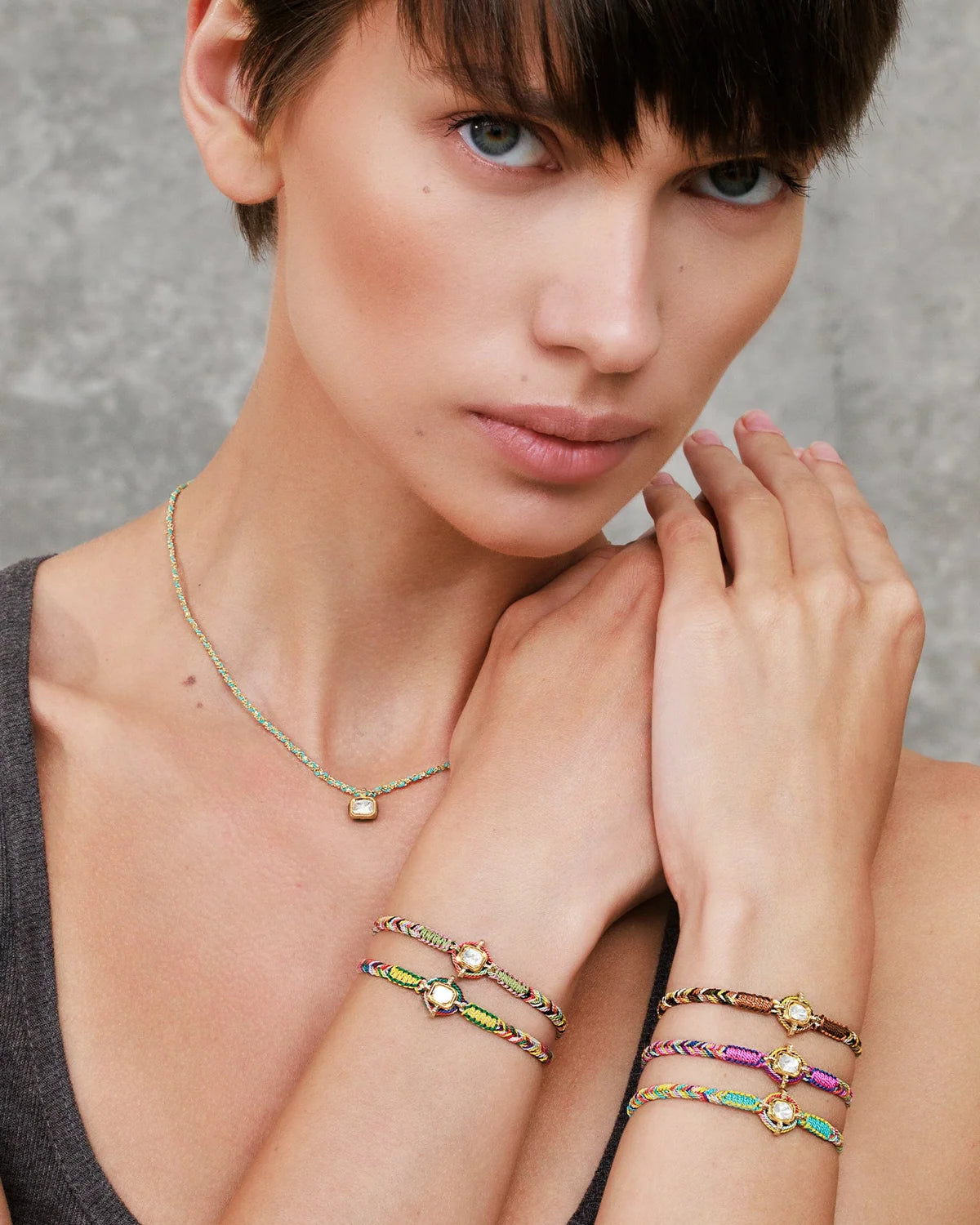 Marie Laure Chamorel Jade Woven Bracelet With Diamond Center