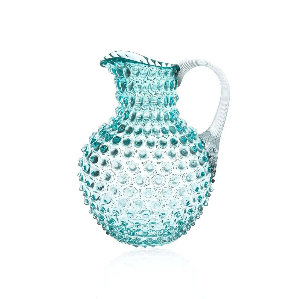 Underlay Aquamarine Bohemia Glass Hobnail Pitcher