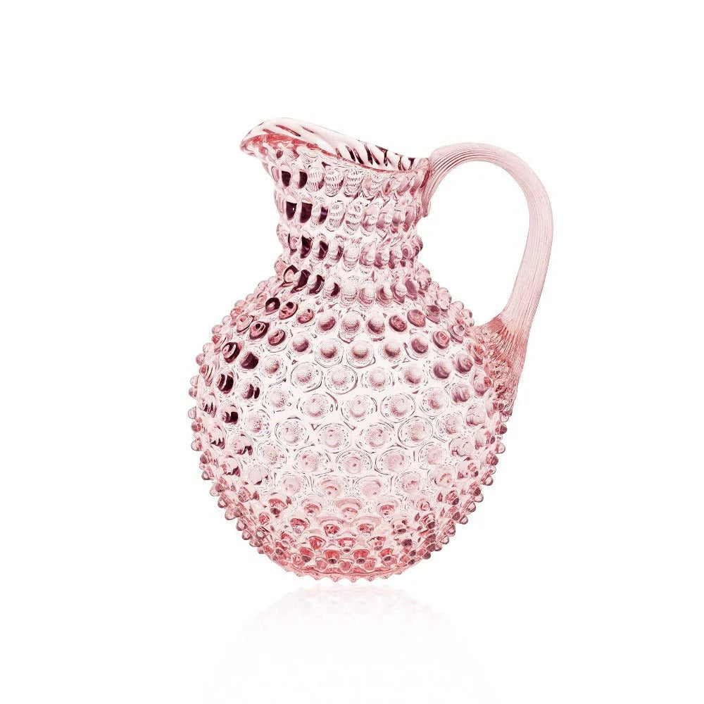 Sweet Pink Bohemia Glass Hobnail Pitcher