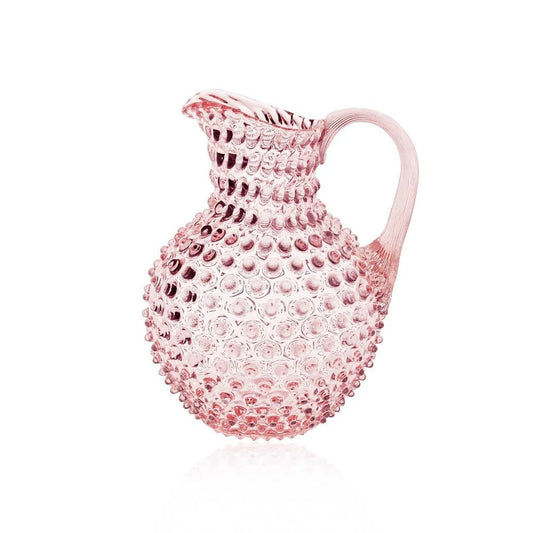 Sweet Pink Bohemia Glass Hobnail Pitcher
