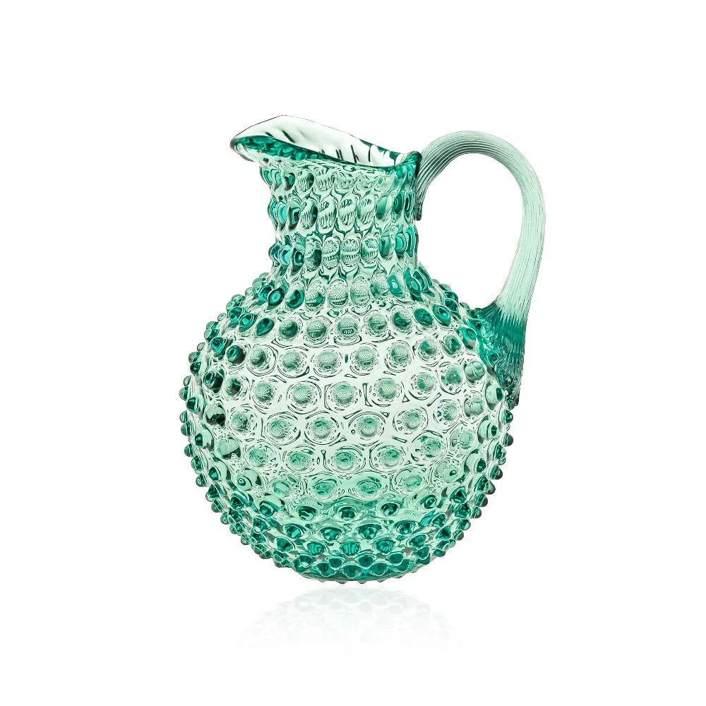 Beryl Bohemia Glass Hobnail Pitcher