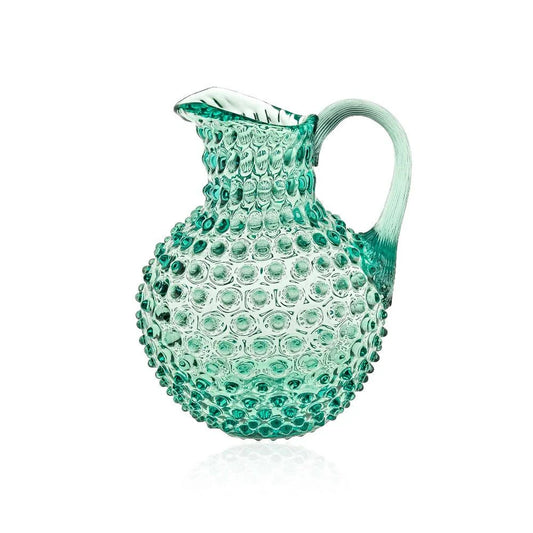 Beryl Bohemia Glass Hobnail Pitcher