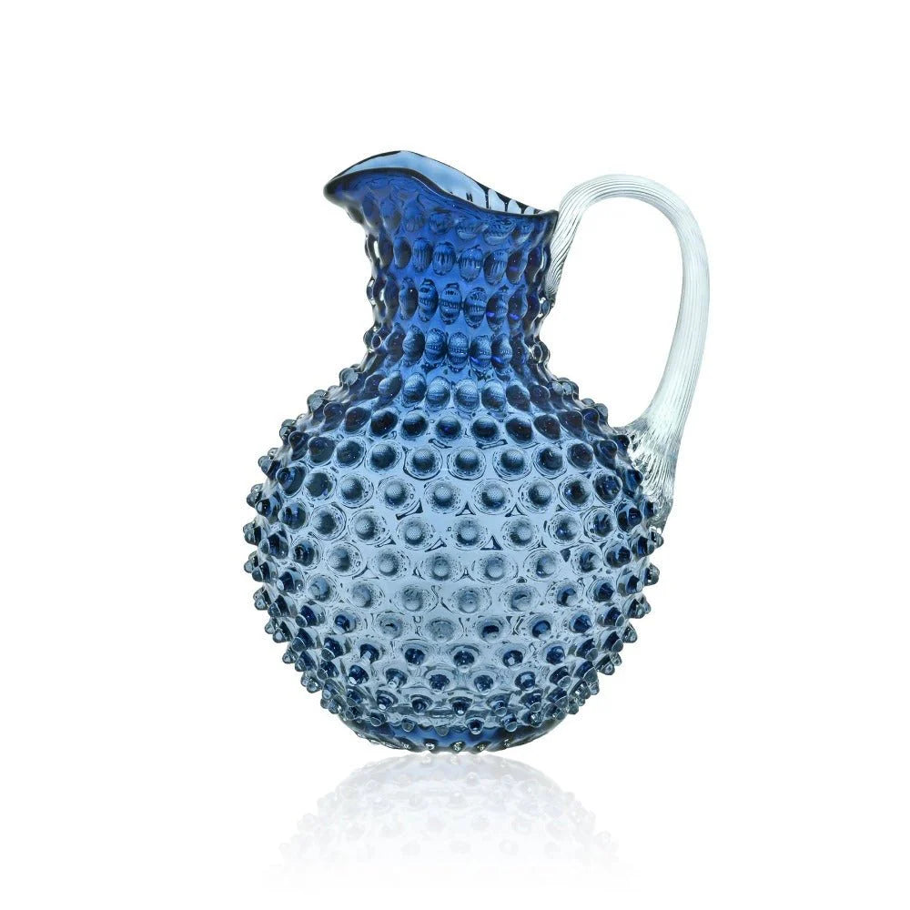 Underlay Blue Smoke Bohemia Glass Hobnail Pitcher