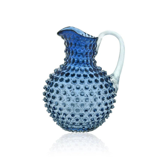 Underlay Blue Smoke Bohemia Glass Hobnail Pitcher