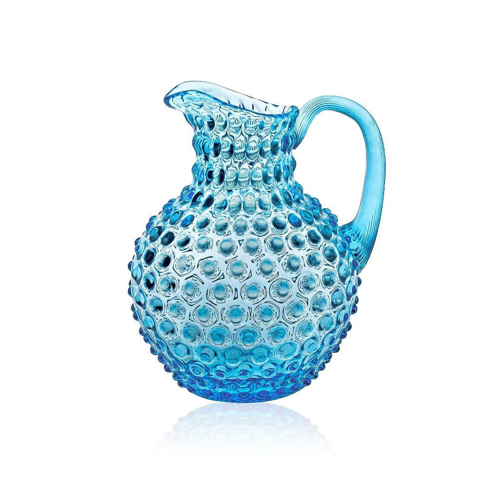 Turquoise Bohemia Glass Hobnail Pitcher