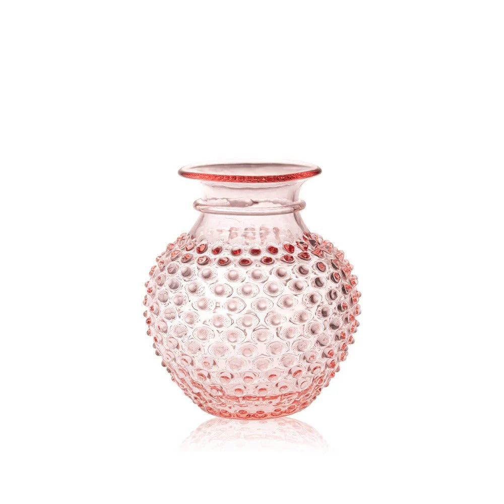 Rose Pink Round Bohemia Glass Hobnail Vase