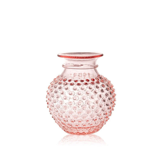 Rose Pink Round Bohemia Glass Hobnail Vase