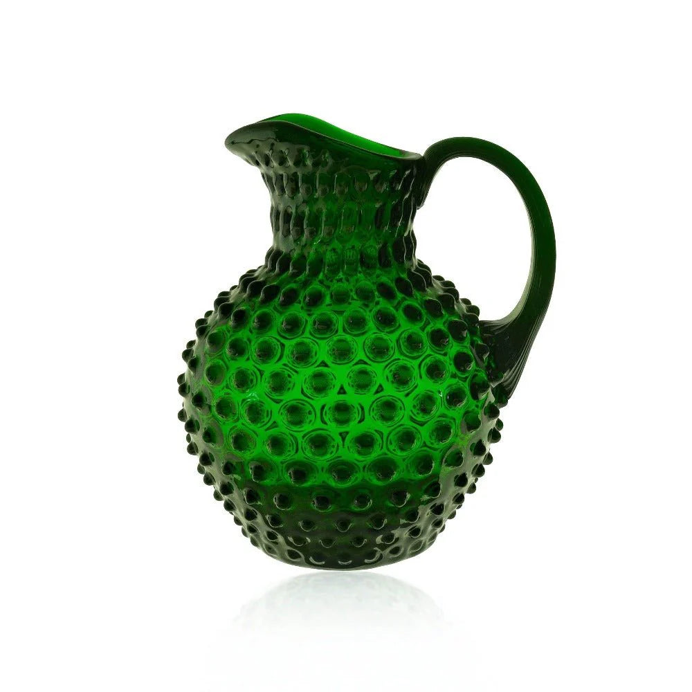Green Bohemia Glass Hobnail Pitcher