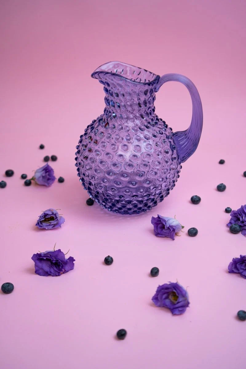 Lavendar Bohemia Glass Hobnail Pitcher