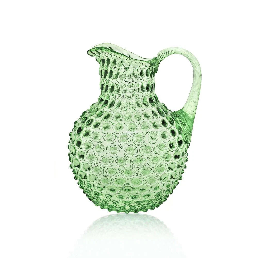 Light Green Bohemia Glass Hobnail Pitcher