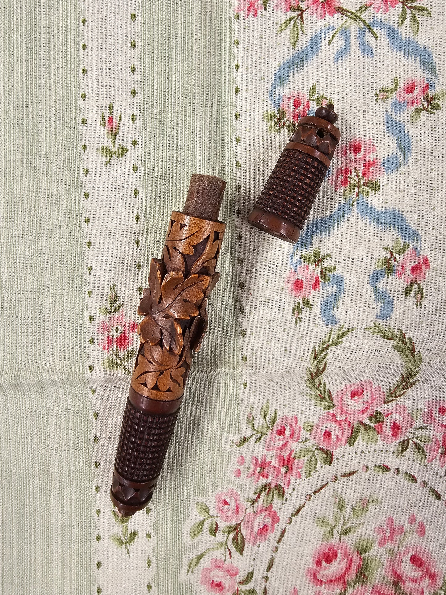 Antique French Wooden Needle Case