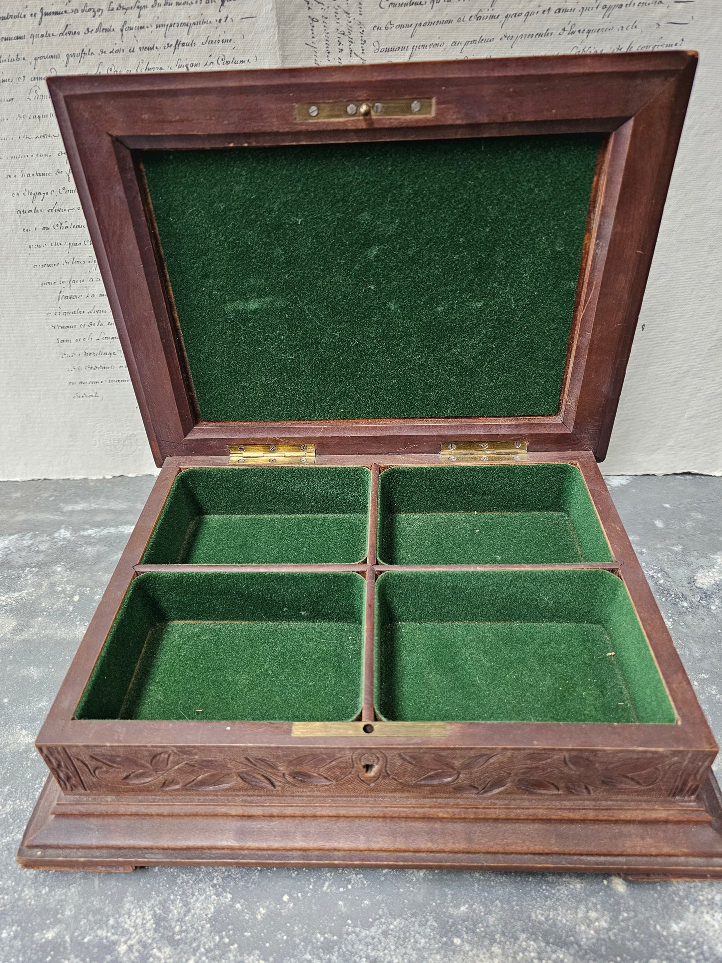 Vintage French 'Flowers' Black Forest Carved Wooden Box
