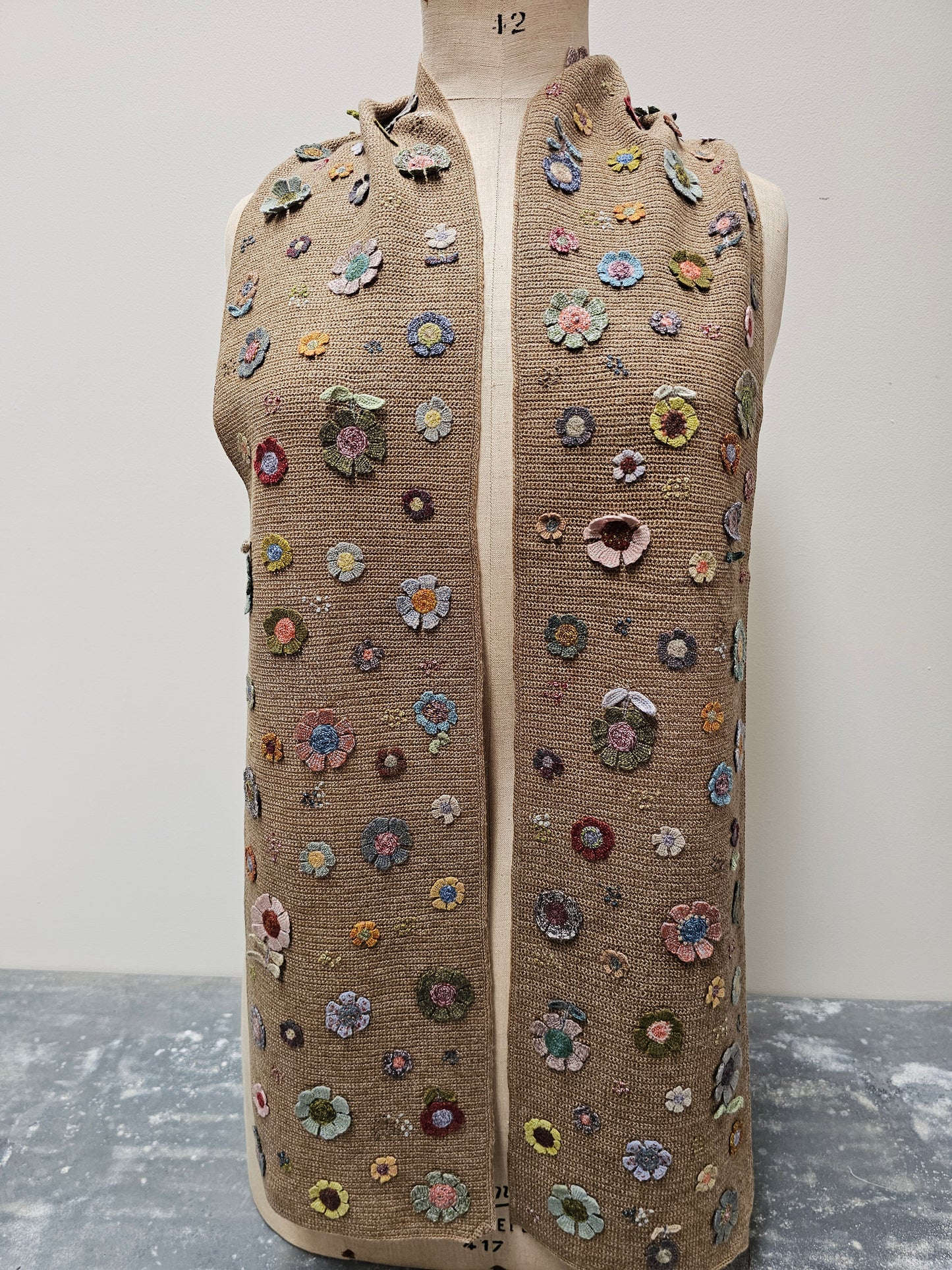 Sophie Digard Floral Latte Crochet Wool Scarf