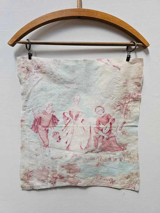 Antique French Pastel Toile Fabric Cotton Piece
