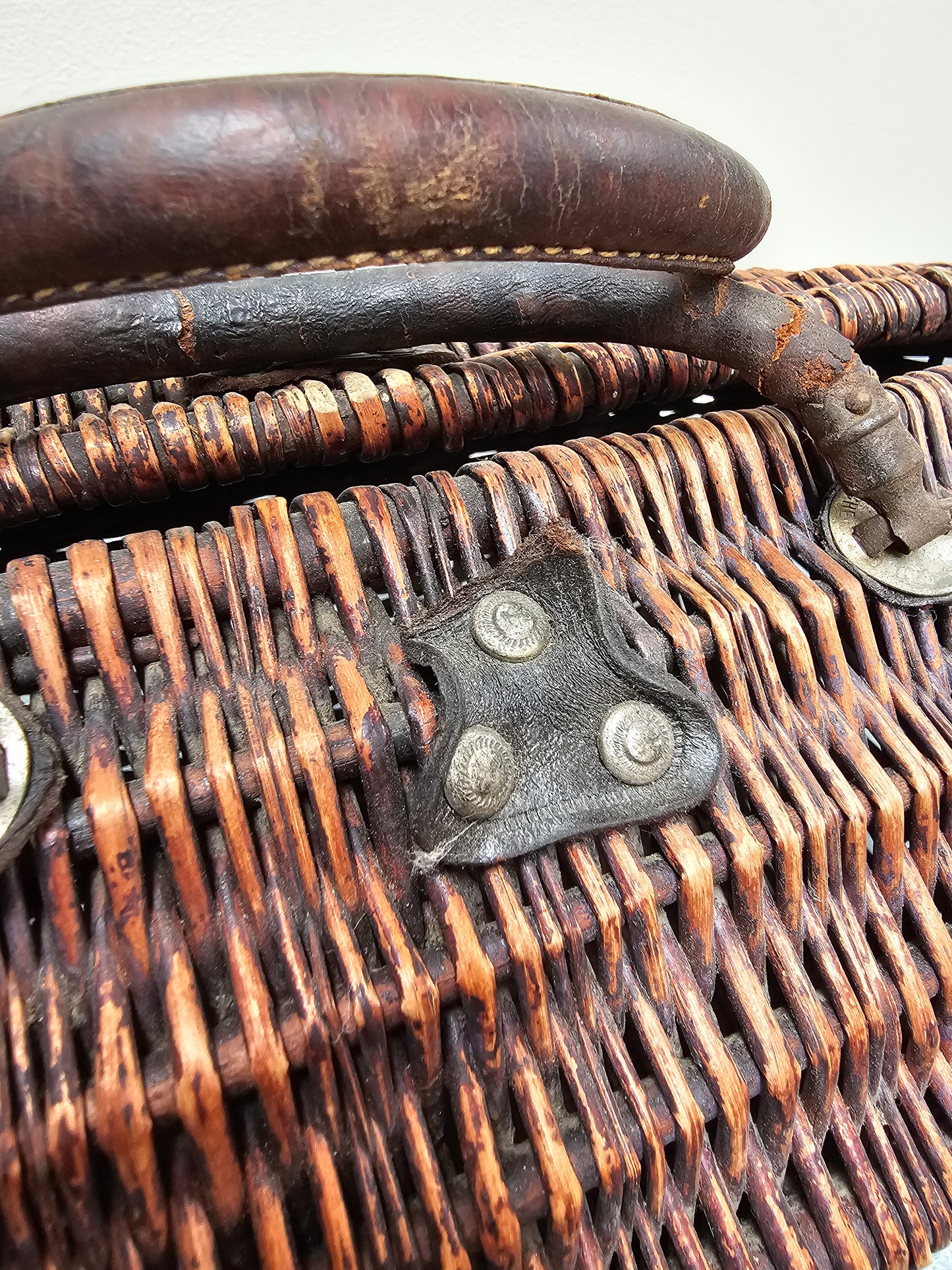Antique French Cane Basket - Deep Brown