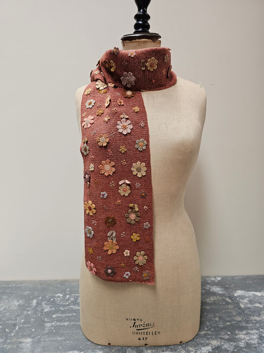 Sophie Digard Floral Ochre Crochet Wool Scarf