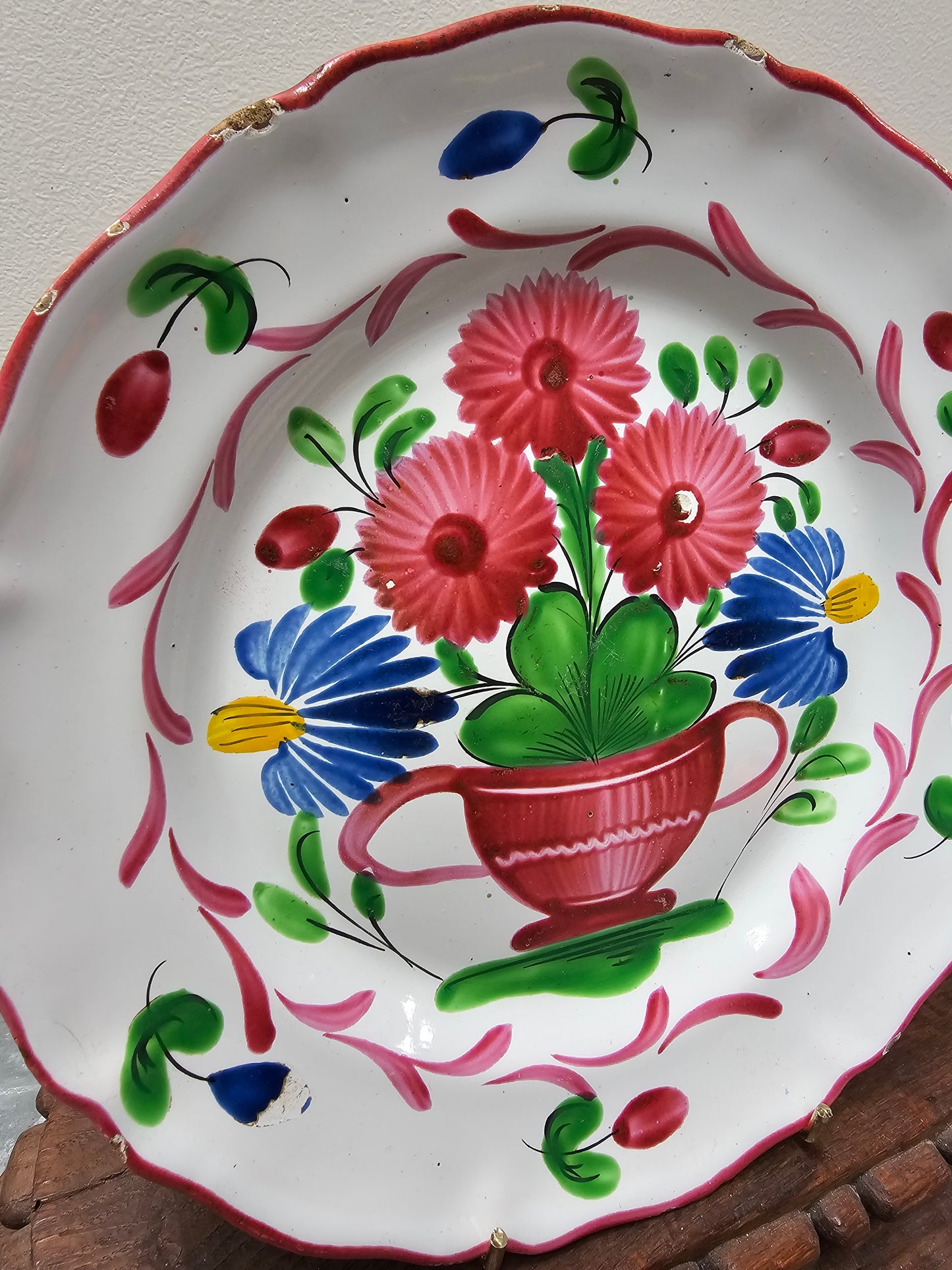 Antique French Hand Painted 'Flowers in Urn' Plates