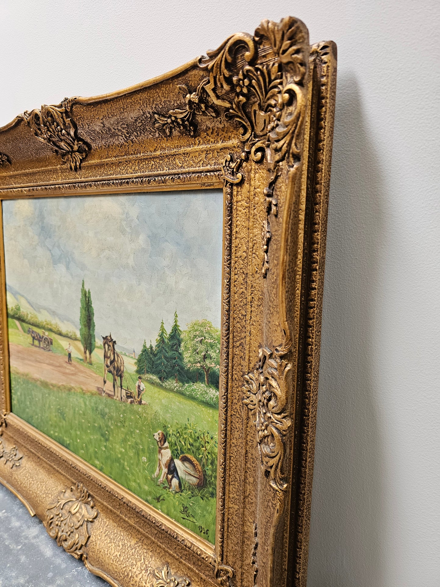 Antique European Pastoral Scene Painting - 1936