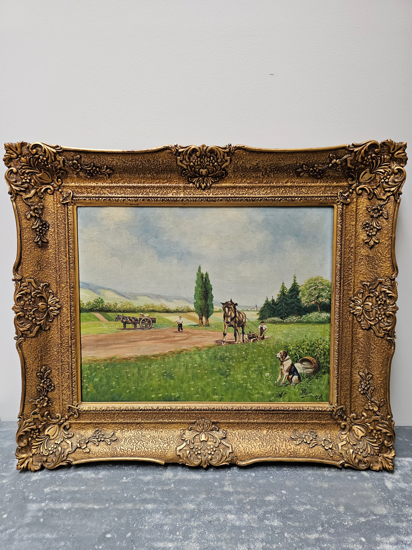 Antique European Pastoral Scene Painting - 1936