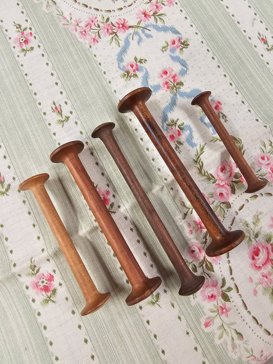 Antique French Wooden Bobbins - Set of 5