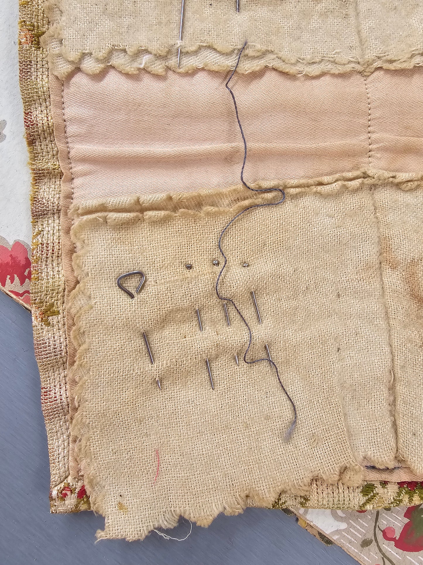 Antique French Silk Brocade Folding Needle Case