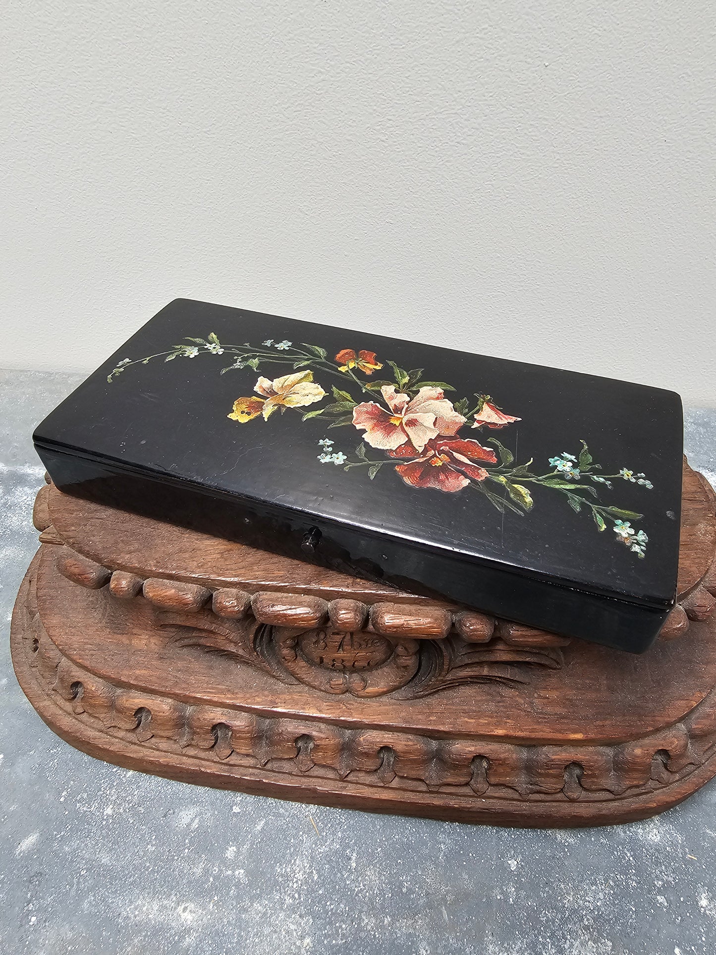 Antique Belgian 'Pansy' Bois de Spa - Laquered Box