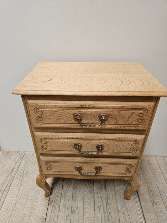 Antique French Petite 3 Drawer Side Table - Raw Finish