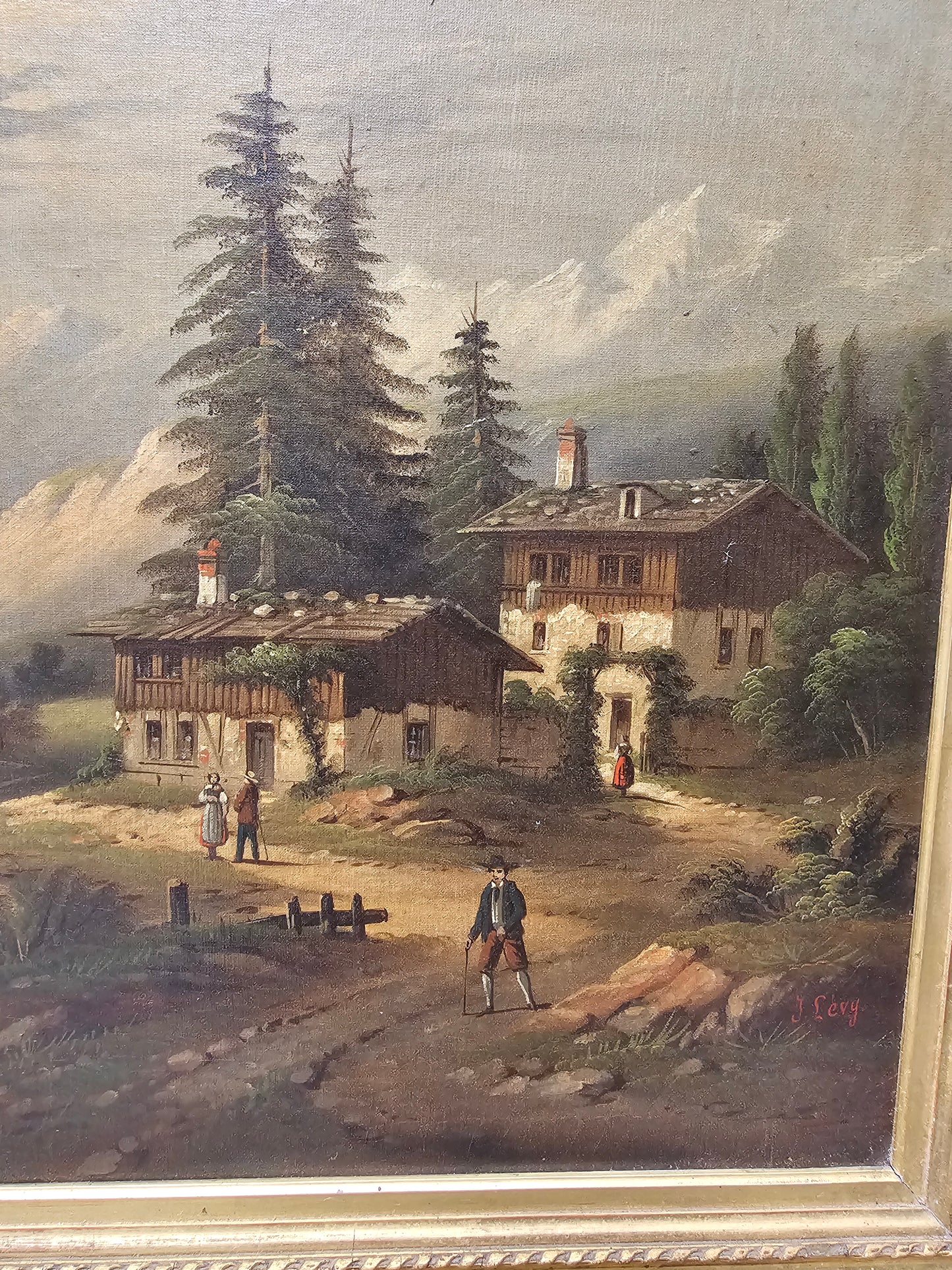 Antique European Mountain Scene Painting