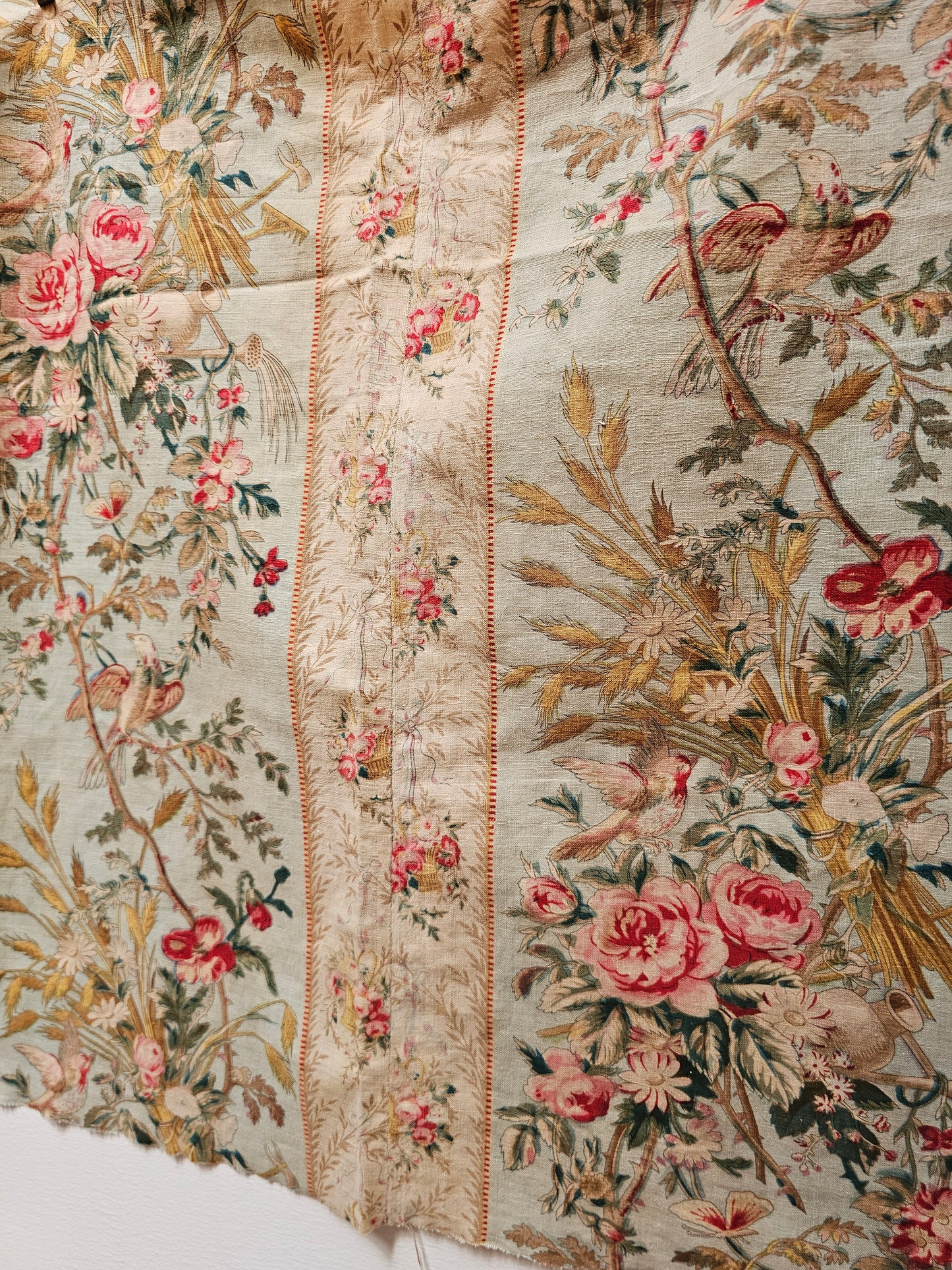 Antique French 'Marie Antoinette' Blue Birds Cotton Panel