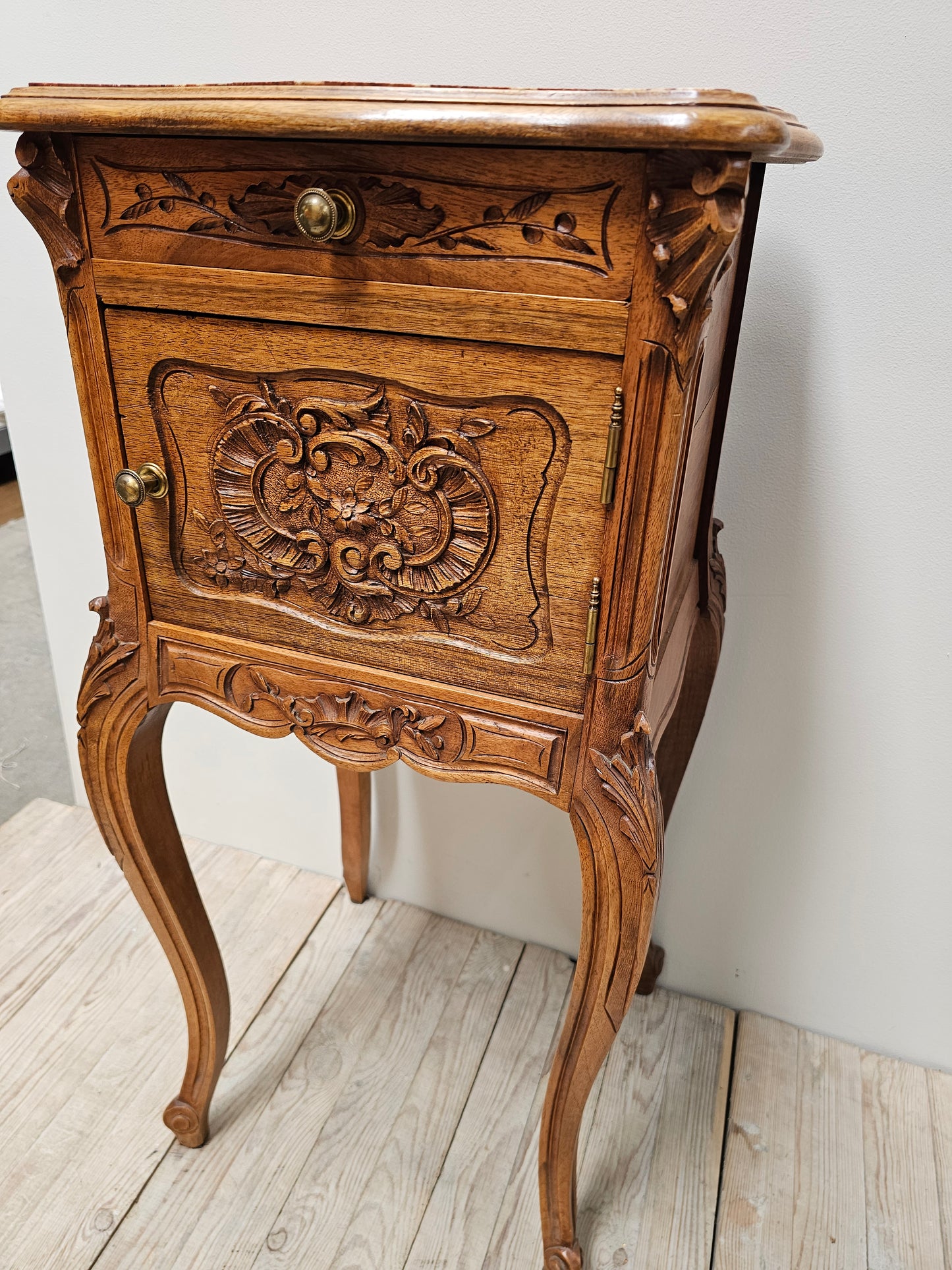 Antique French Louis XV Marble Top Bedside Table
