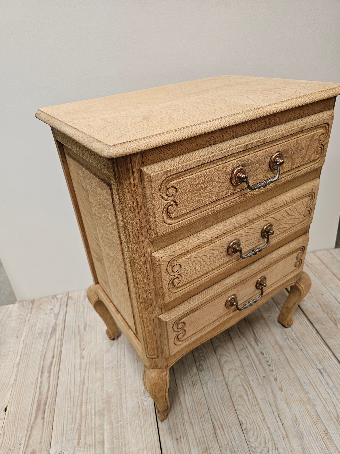 Antique French Petite 3 Drawer Side Table - Raw Finish