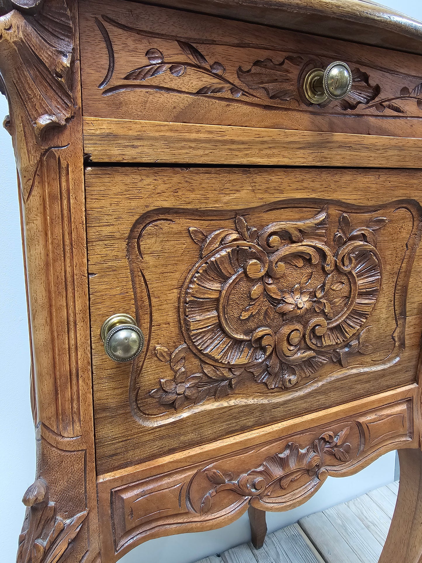 Antique French Louis XV Marble Top Bedside Table