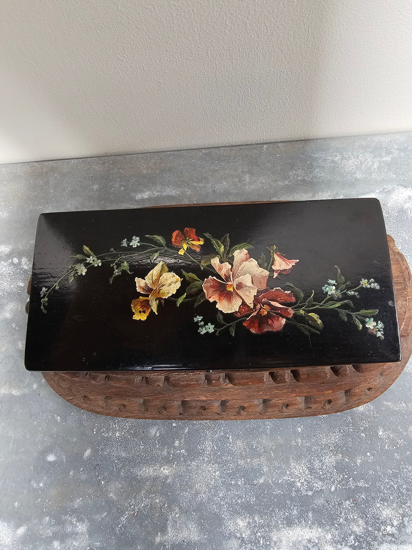 Antique Belgian 'Pansy' Bois de Spa - Laquered Box