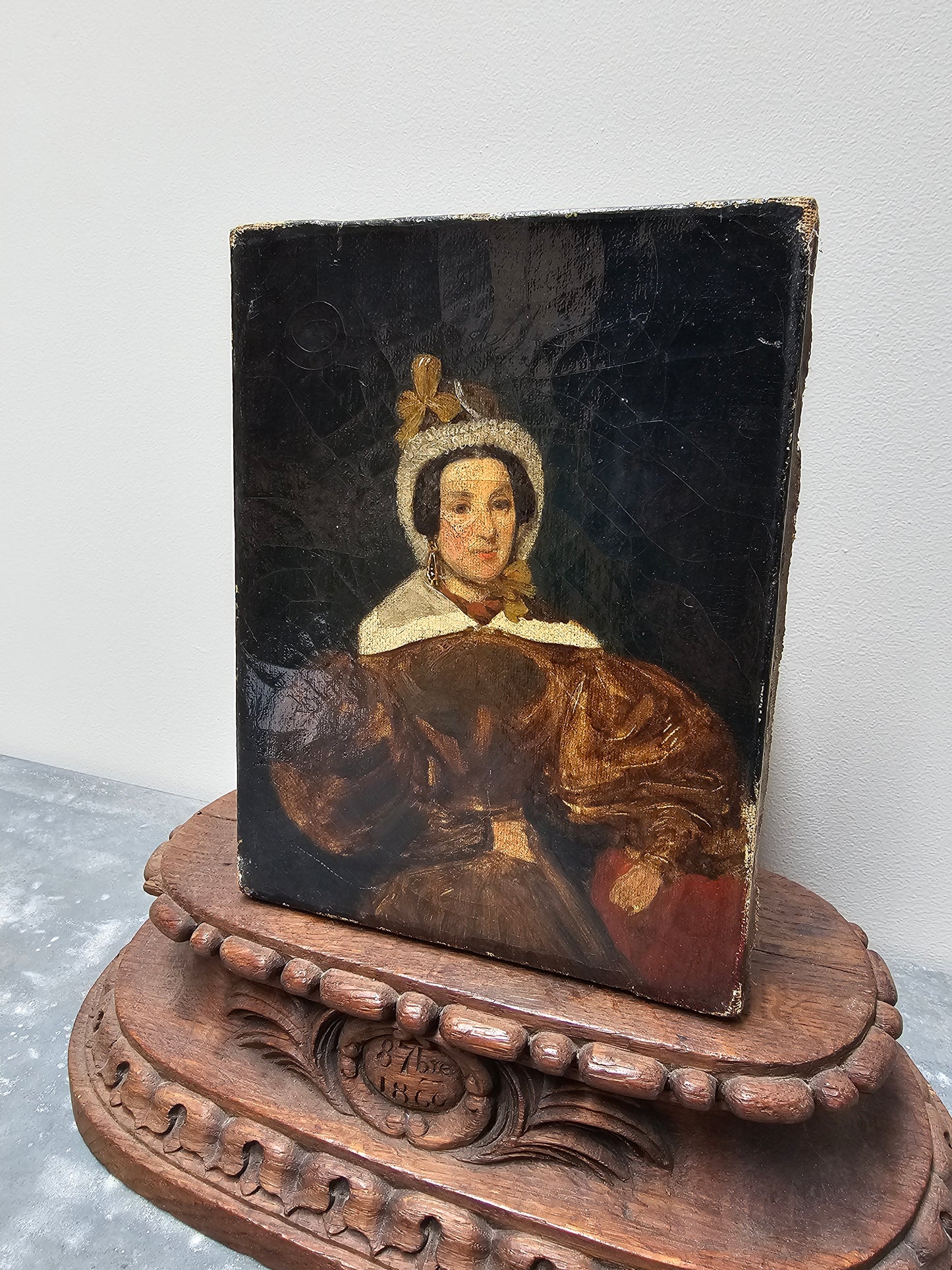 Antique French Noble Lady Petite Portrait Painting