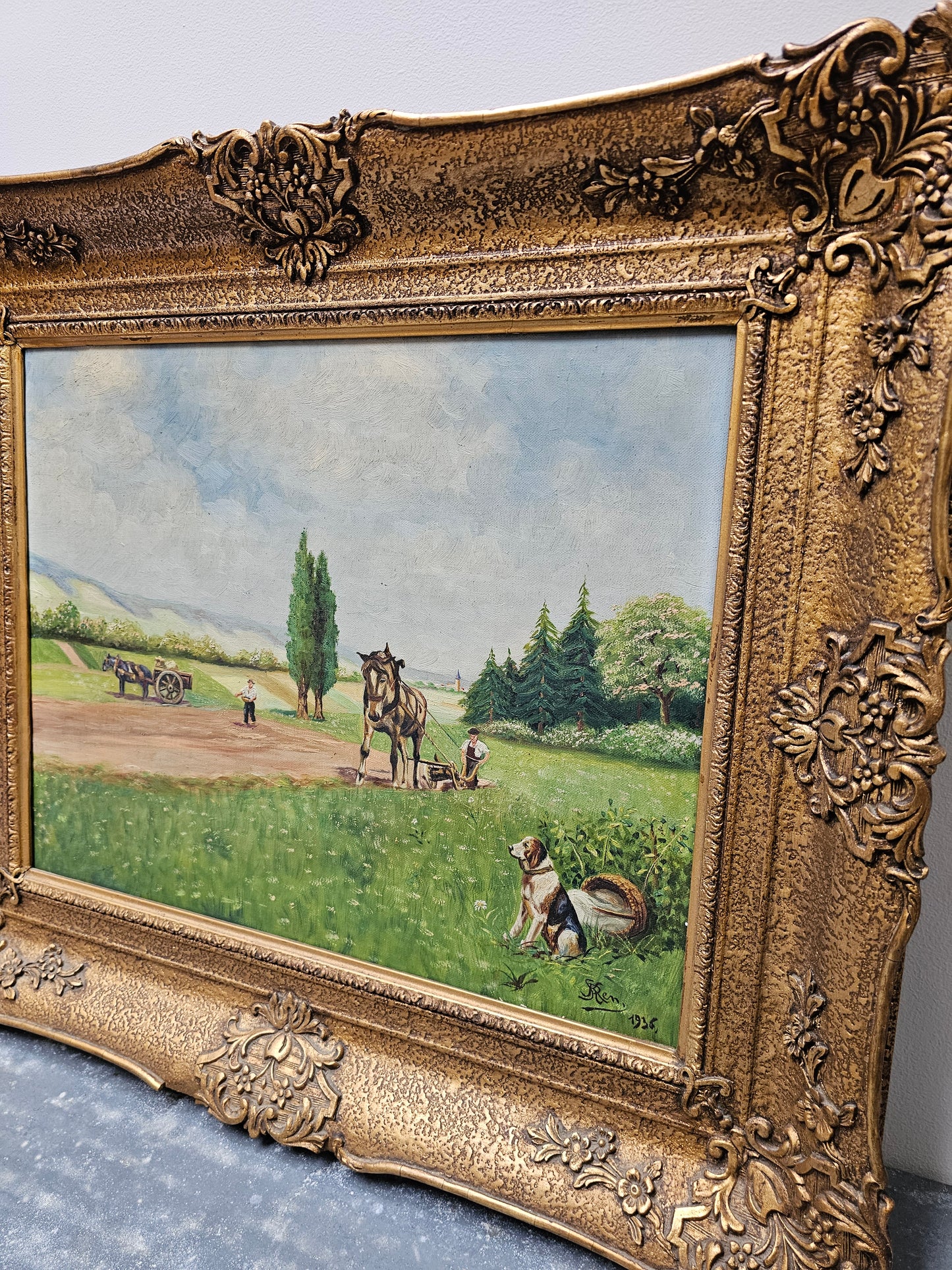 Antique European Pastoral Scene Painting - 1936