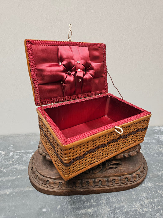 Vintage French Sewing Basket with Raspberry Lining