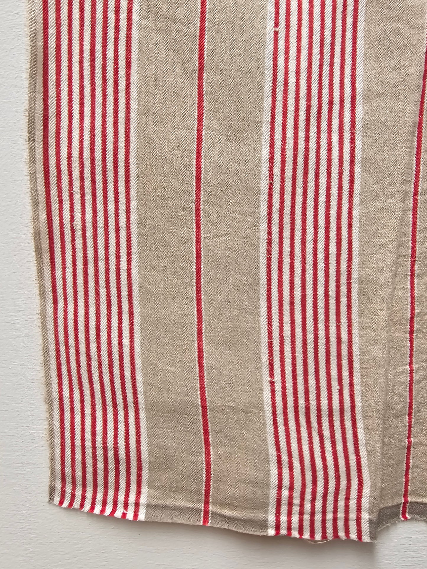 Antique French Red & Taupe Ticking Stripe Fabric Cotton Piece 40x50cm