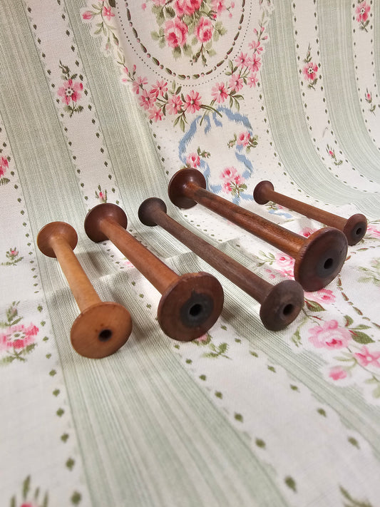 Antique French Wooden Bobbins - Set of 5